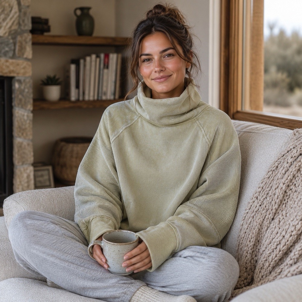 Telluride Clothing VTG Sweatshirt Womens XL Sage Green Soft Lined Turtleneck NEW